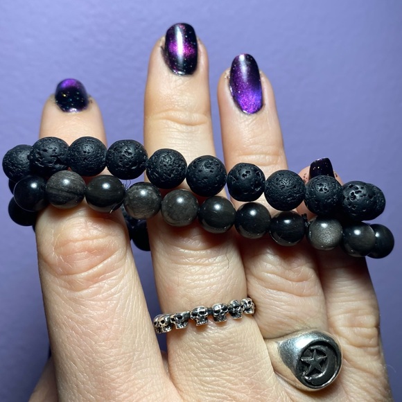 SILVER SHEEN OBSIDIAN STRETCHY NATURAL GEMSTONE BRACELET ~6MM - Picture 4 of 5